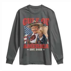 Gulf Of USA 2025 Long Sleeve Shirt USA American Flag Trump Gulf Mexico TS10 Dark Heather Print Your Wear