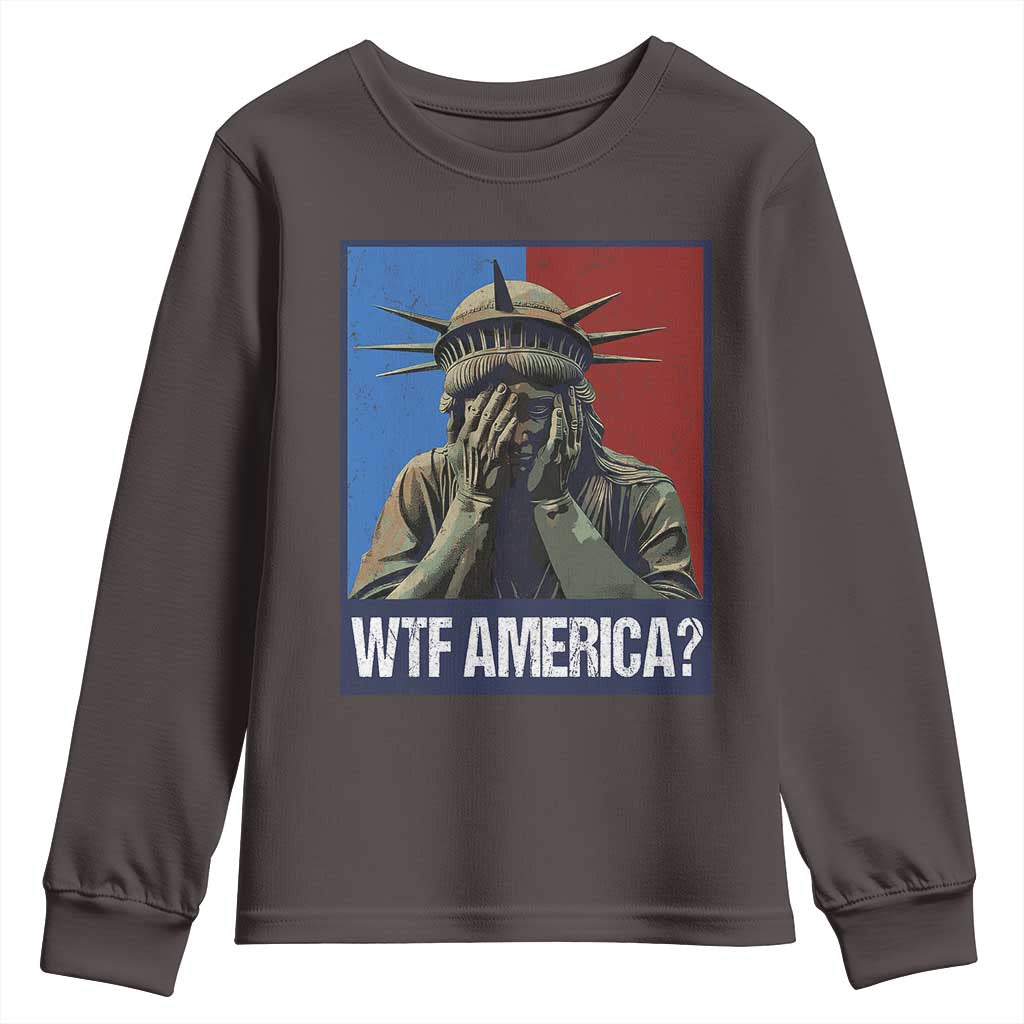 WTF America Youth Sweatshirt Humor Statue of Liberty TS10 Dark Chocolate Print Your Wear