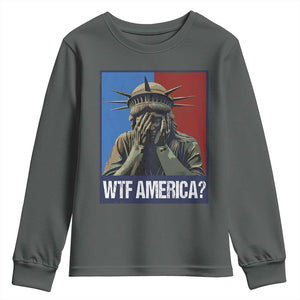 WTF America Youth Sweatshirt Humor Statue of Liberty TS10 Dark Heather Print Your Wear
