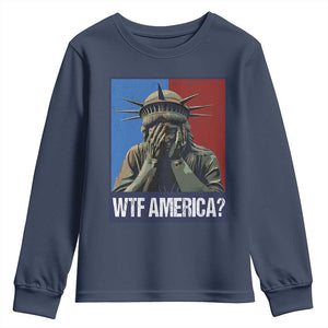 WTF America Youth Sweatshirt Humor Statue of Liberty TS10 Navy Print Your Wear