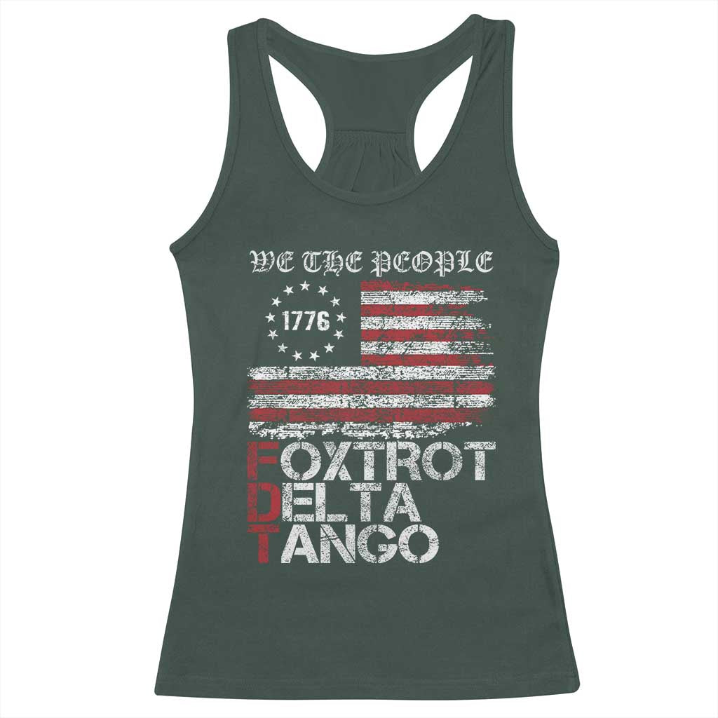 Foxtrots Delta Tangos Racerback Tank Top US Flag We The People TS10 Dark Forest Green Print Your Wear