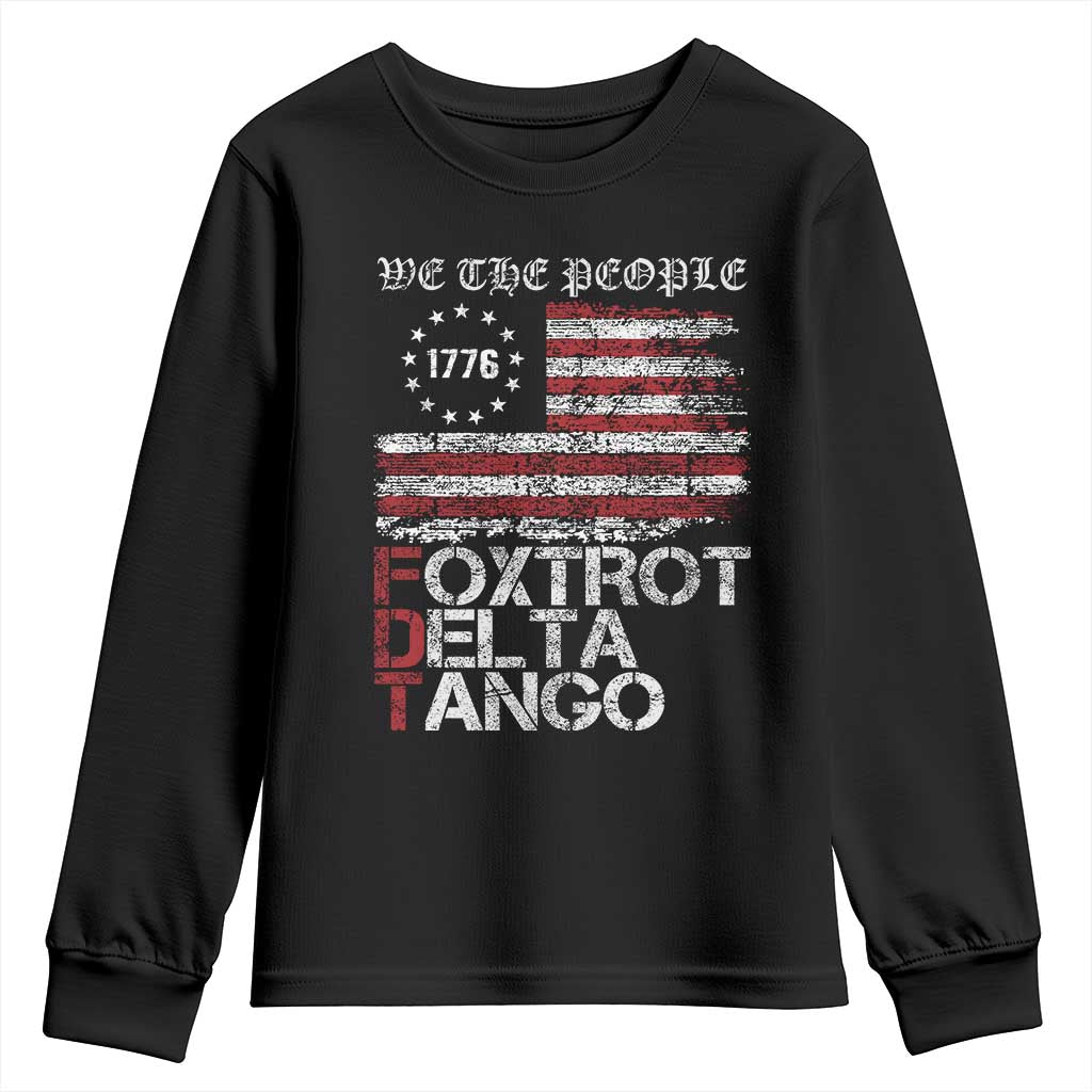 Foxtrots Delta Tangos Youth Sweatshirt US Flag We The People TS10 Black Print Your Wear