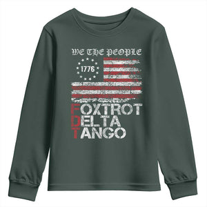 Foxtrots Delta Tangos Youth Sweatshirt US Flag We The People TS10 Dark Forest Green Print Your Wear