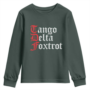 Funny Foxtrots Delta Tangos Youth Sweatshirt TS10 Dark Forest Green Print Your Wear