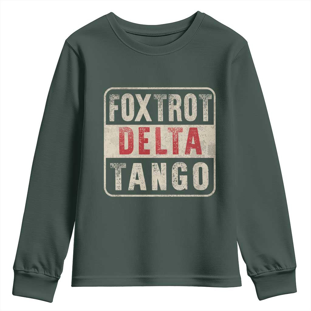 Subtle FDT Youth Sweatshirt Foxtrots Delta Tangos TS10 Dark Forest Green Print Your Wear
