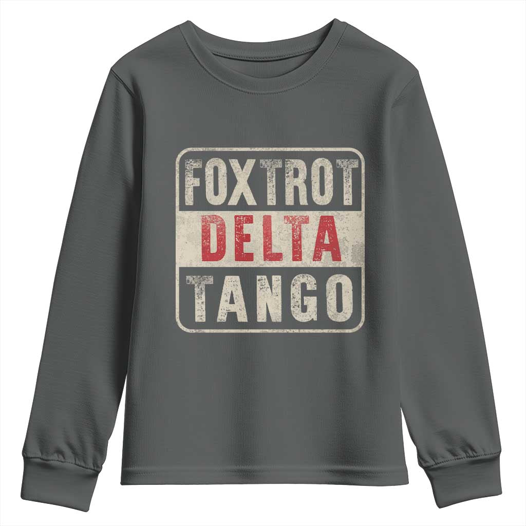 Subtle FDT Youth Sweatshirt Foxtrots Delta Tangos TS10 Dark Heather Print Your Wear