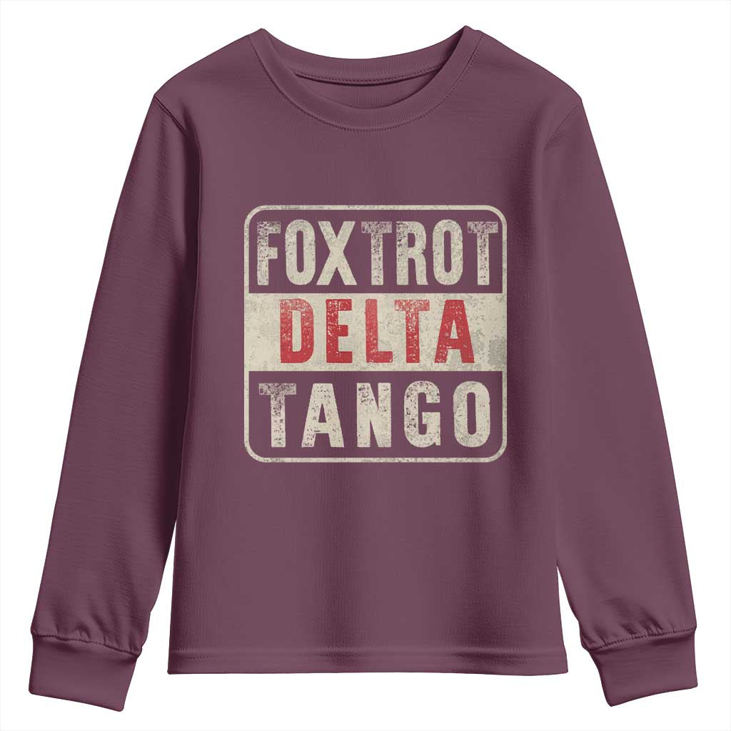 Subtle FDT Youth Sweatshirt Foxtrots Delta Tangos TS10 Maroon Print Your Wear