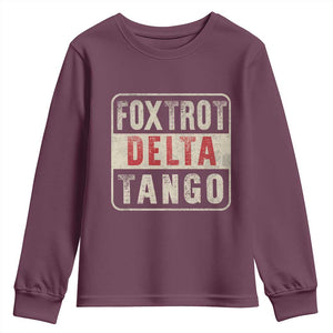 Subtle FDT Youth Sweatshirt Foxtrots Delta Tangos TS10 Maroon Print Your Wear