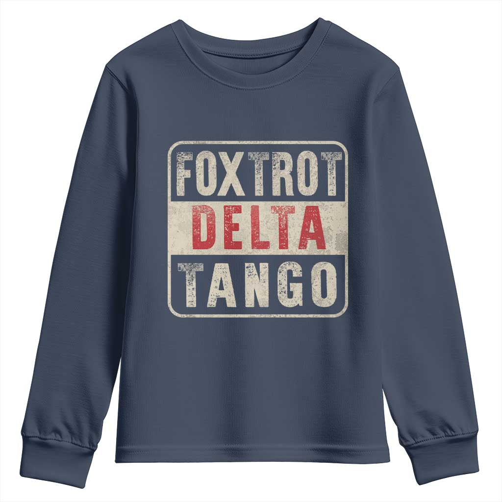 Subtle FDT Youth Sweatshirt Foxtrots Delta Tangos TS10 Navy Print Your Wear
