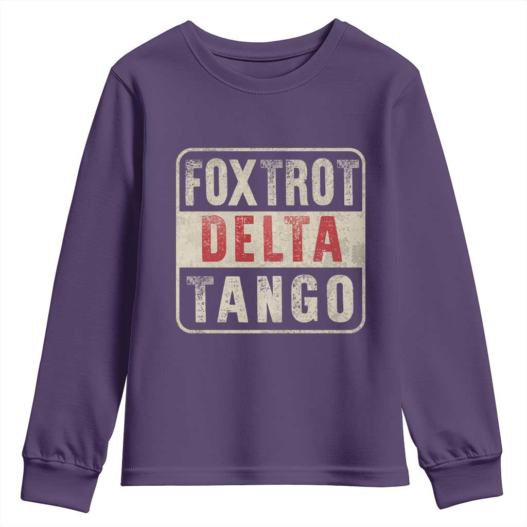 Subtle FDT Youth Sweatshirt Foxtrots Delta Tangos TS10 Purple Print Your Wear