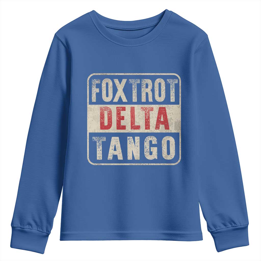 Subtle FDT Youth Sweatshirt Foxtrots Delta Tangos TS10 Royal Blue Print Your Wear