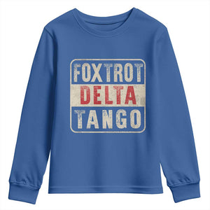 Subtle FDT Youth Sweatshirt Foxtrots Delta Tangos TS10 Royal Blue Print Your Wear
