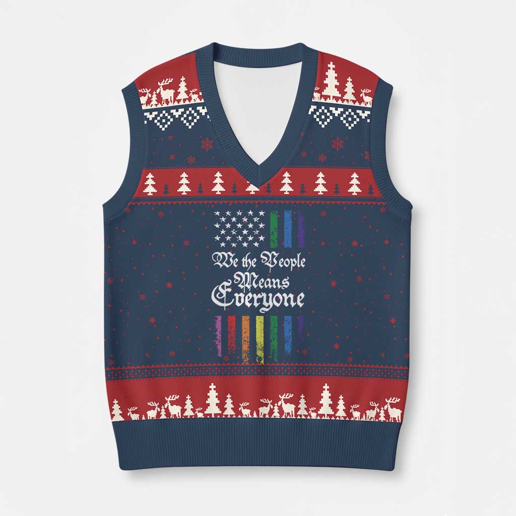 We The People Means Everyone V-Neck Knit Sweater Vest LGBTQ Rainbow USA Flag Gay Pride LGBT Ally TS10 Navy Red Print Your Wear