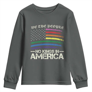 No Kings In America Youth Sweatshirt We The People USA LGBTQ Pride Flag TS10 Dark Heather Print Your Wear