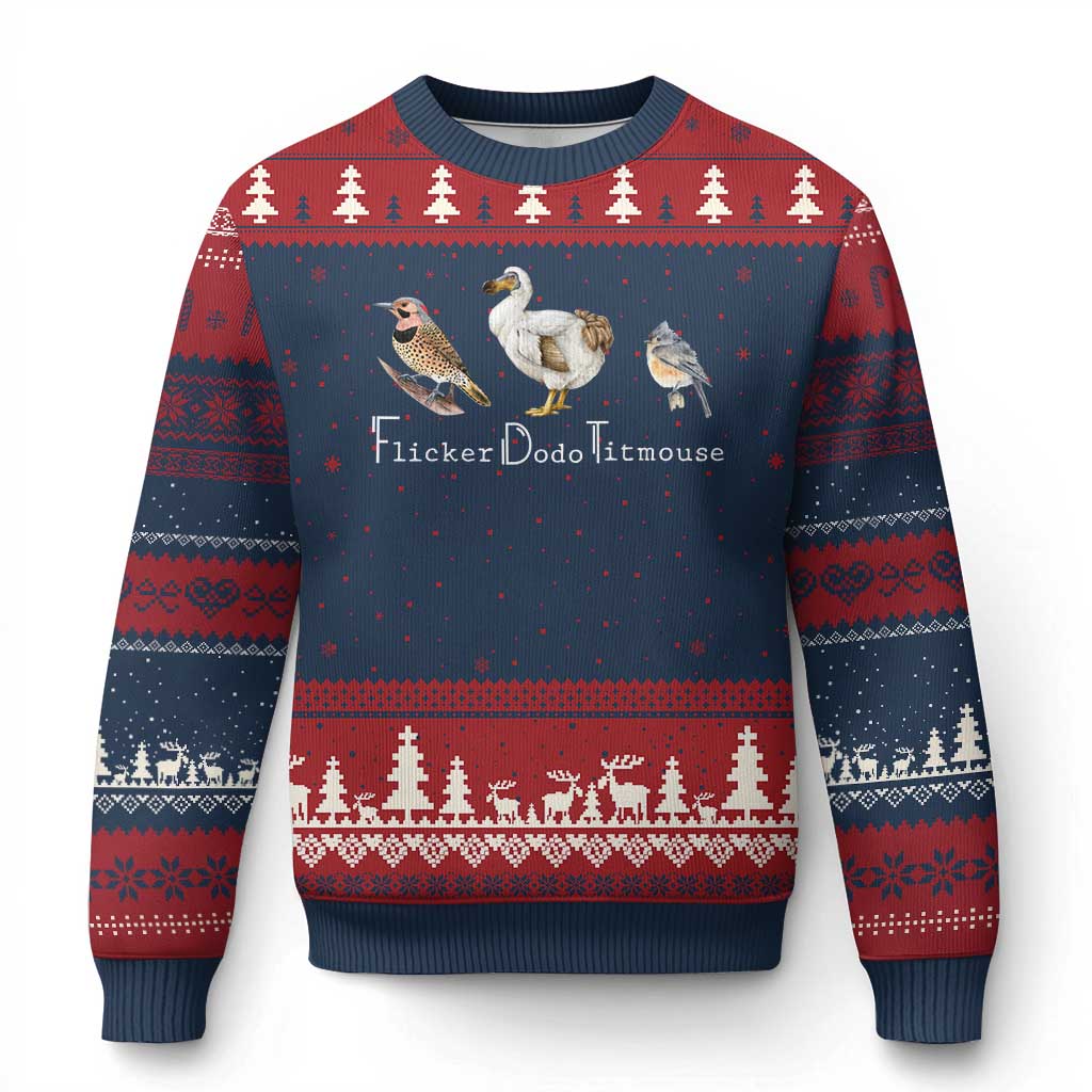 Subtle FDT Ugly Christmas Sweater Flicker Dodo Titmouse Bird TS10 Navy Red Print Your Wear