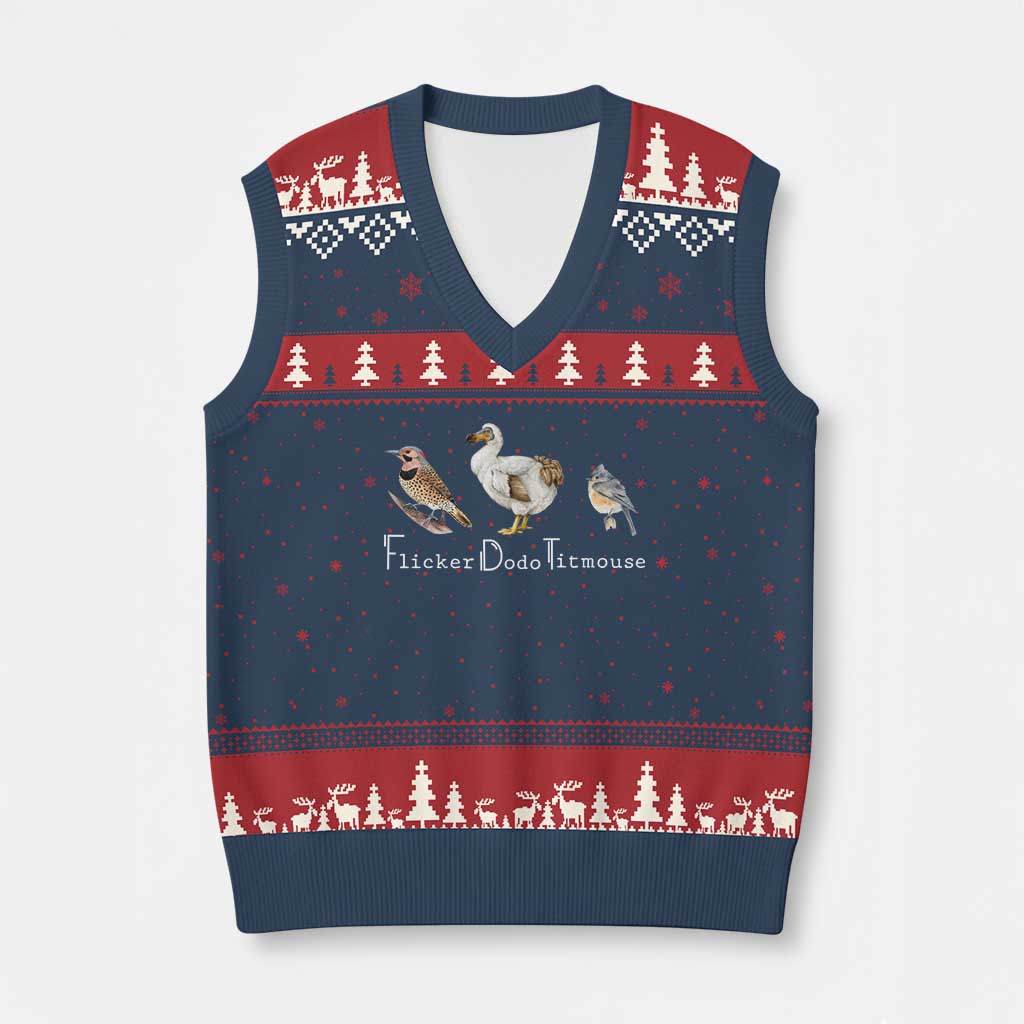 Subtle FDT V-Neck Knit Sweater Vest Flicker Dodo Titmouse Bird TS10 Navy Red Print Your Wear