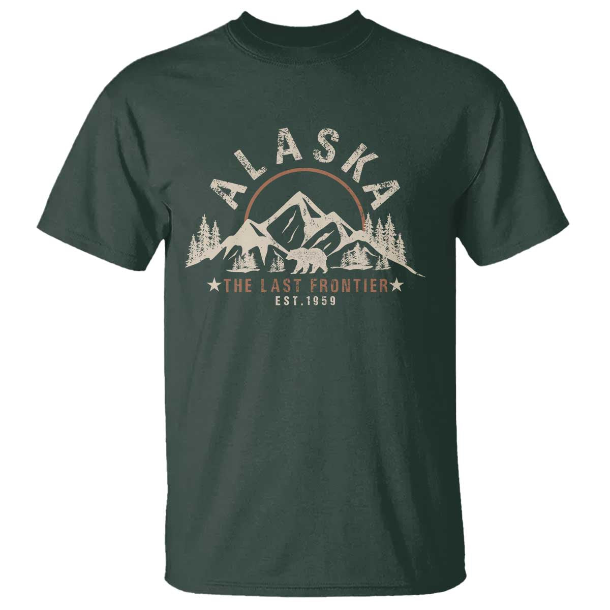 Alaska T Shirt Vintage Bear The Last Frontier Souvenir TS10 Dark Forest Green Print Your Wear