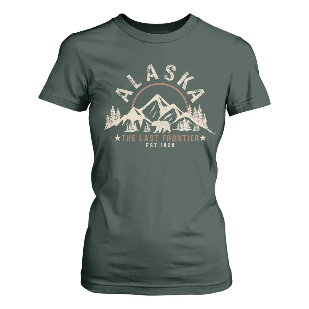 Alaska T Shirt For Women Vintage Bear The Last Frontier Souvenir TS10 Dark Forest Green Print Your Wear