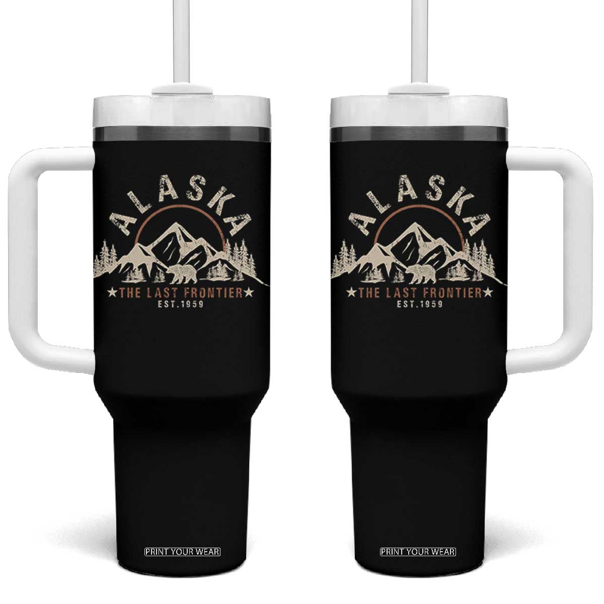 Alaska Tumbler With Handle Vintage Bear The Last Frontier Souvenir TS10 One Size: 40 oz Black Print Your Wear