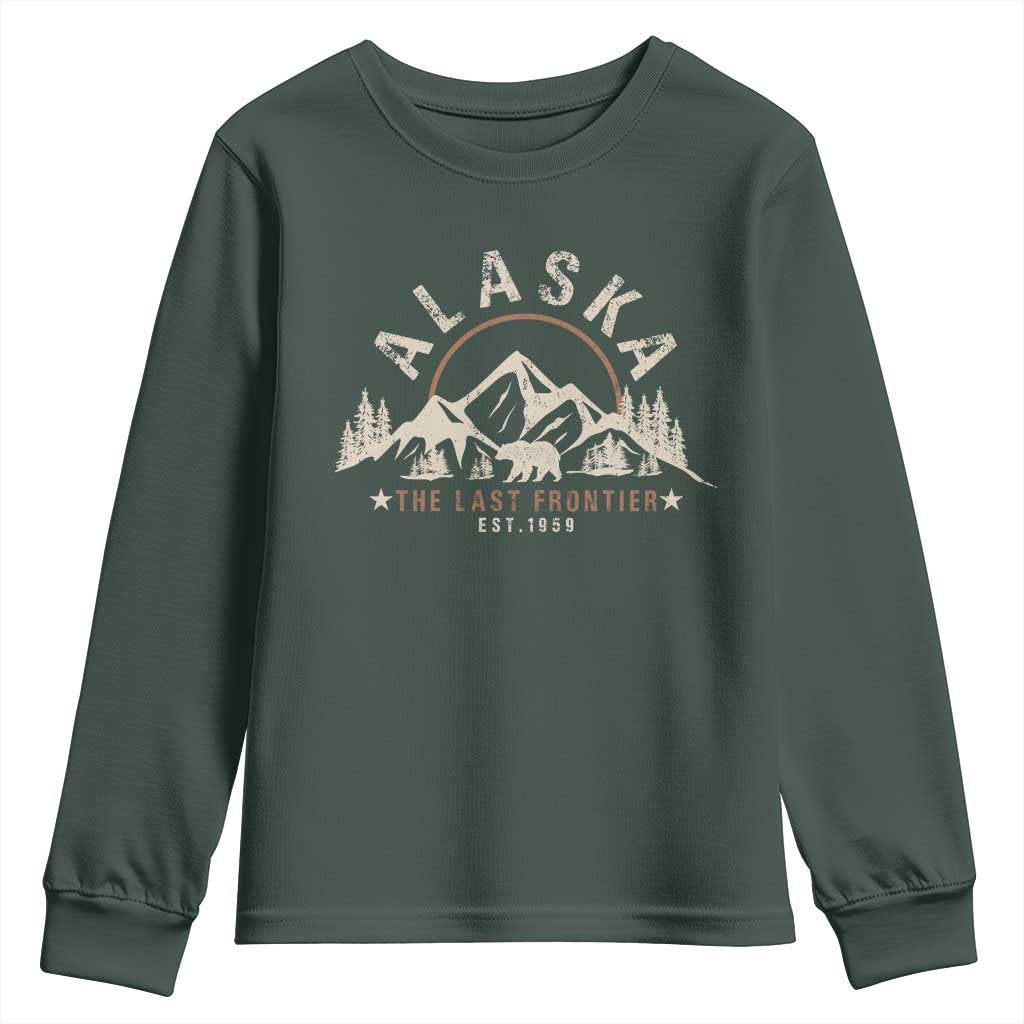 Alaska Youth Sweatshirt Vintage Bear The Last Frontier Souvenir TS10 Dark Forest Green Print Your Wear