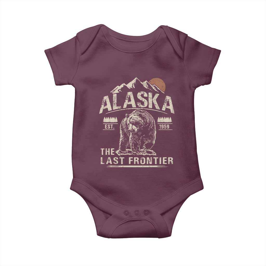 Bear Alaska The Last Frontier Baby Onesie Vintage Alaska Camping Hiking Mountain TS10 Maroon Print Your Wear