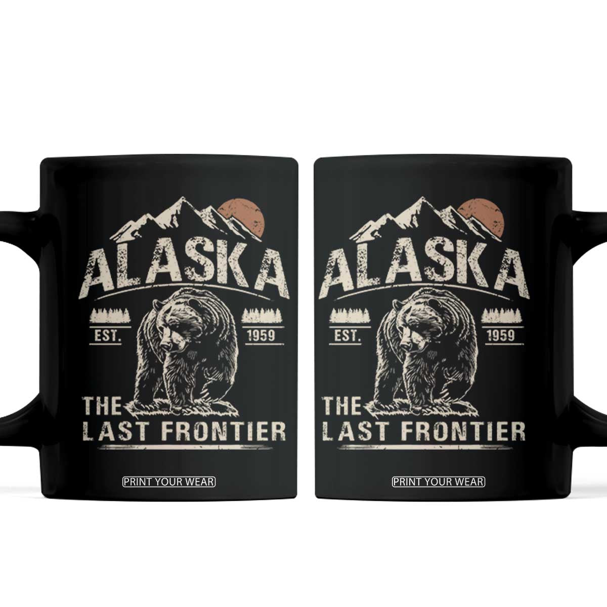 Bear Alaska The Last Frontier Coffee Mug Vintage Alaska Camping Hiking Mountain TS10 Black Print Your Wear