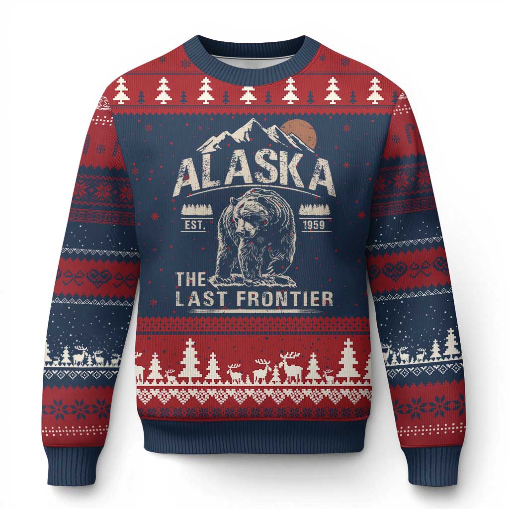 Bear Alaska The Last Frontier Ugly Christmas Sweater Vintage Alaska Camping Hiking Mountain TS10 Navy Red Print Your Wear