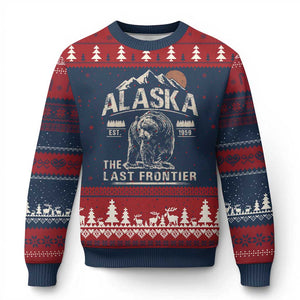 Bear Alaska The Last Frontier Ugly Christmas Sweater Vintage Alaska Camping Hiking Mountain TS10 Navy Red Print Your Wear