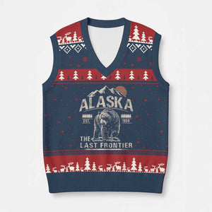 Bear Alaska The Last Frontier V-Neck Knit Sweater Vest Vintage Alaska Camping Hiking Mountain TS10 Navy Red Print Your Wear