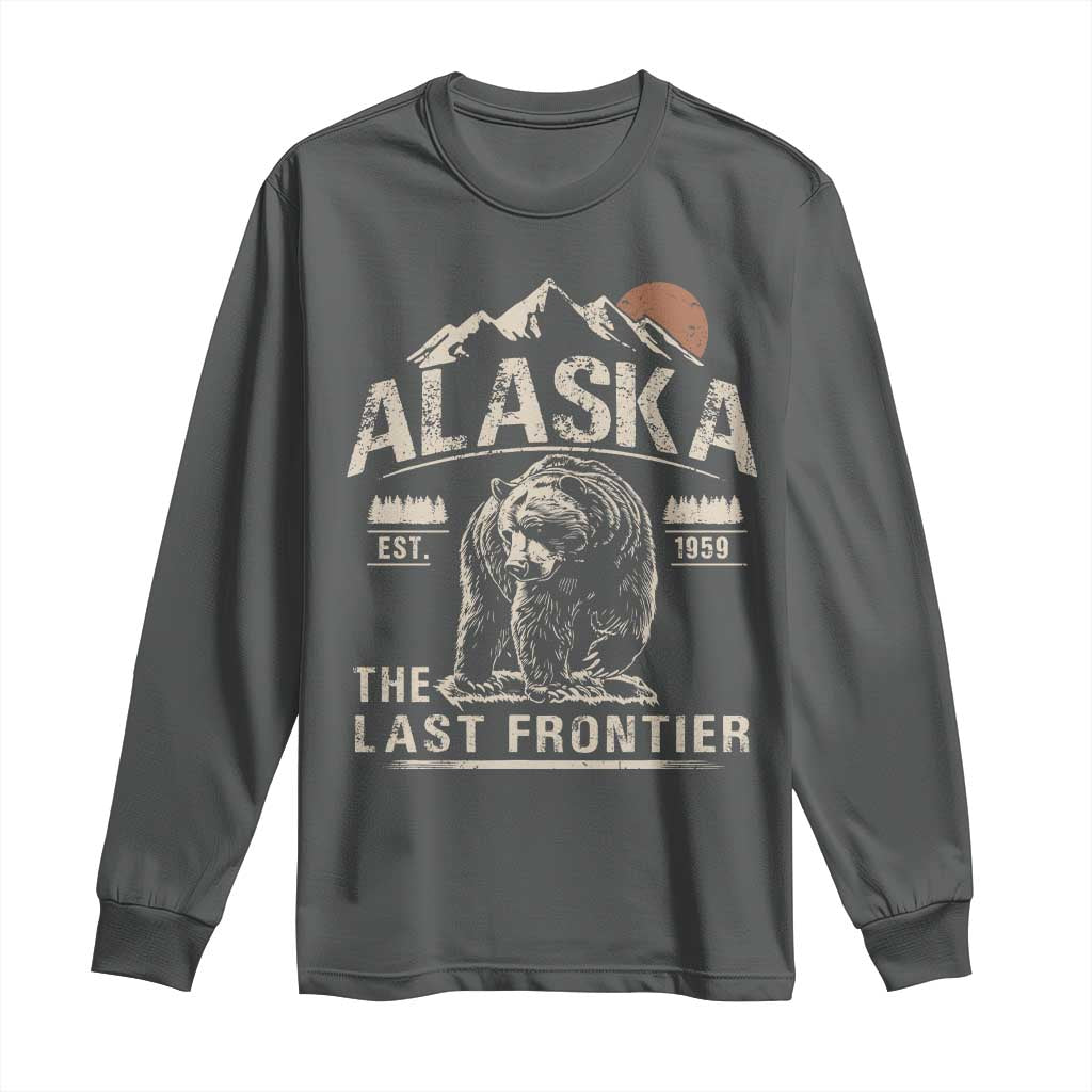 Bear Alaska The Last Frontier Long Sleeve Shirt Vintage Alaska Camping Hiking Mountain TS10 Dark Heather Print Your Wear