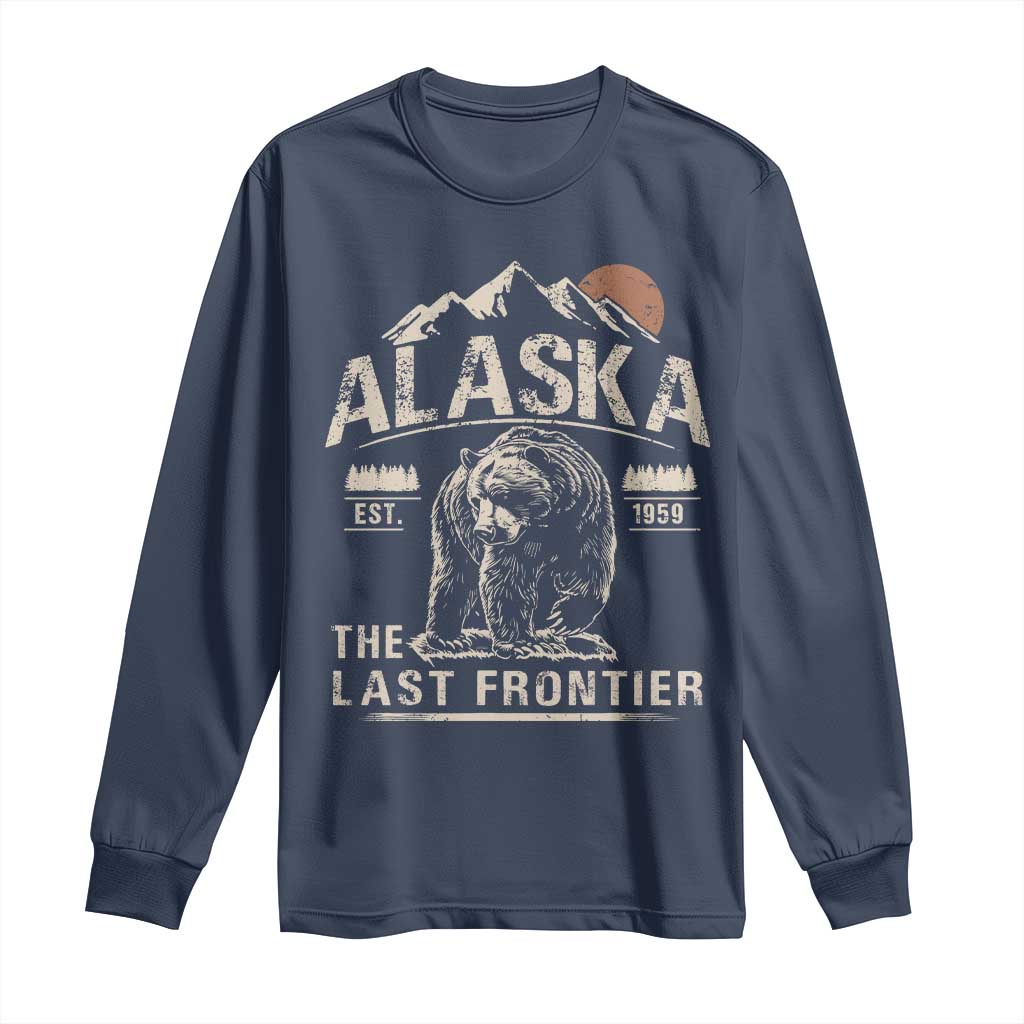 Bear Alaska The Last Frontier Long Sleeve Shirt Vintage Alaska Camping Hiking Mountain TS10 Navy Print Your Wear