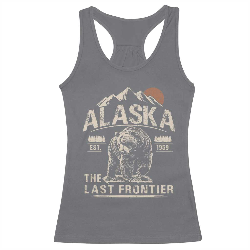 Bear Alaska The Last Frontier Racerback Tank Top Vintage Alaska Camping Hiking Mountain TS10 Charcoal Print Your Wear