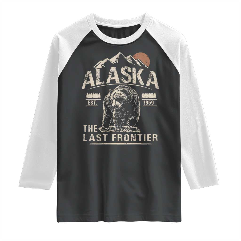 Bear Alaska The Last Frontier Raglan Shirt Vintage Alaska Camping Hiking Mountain TS10 Black White Print Your Wear