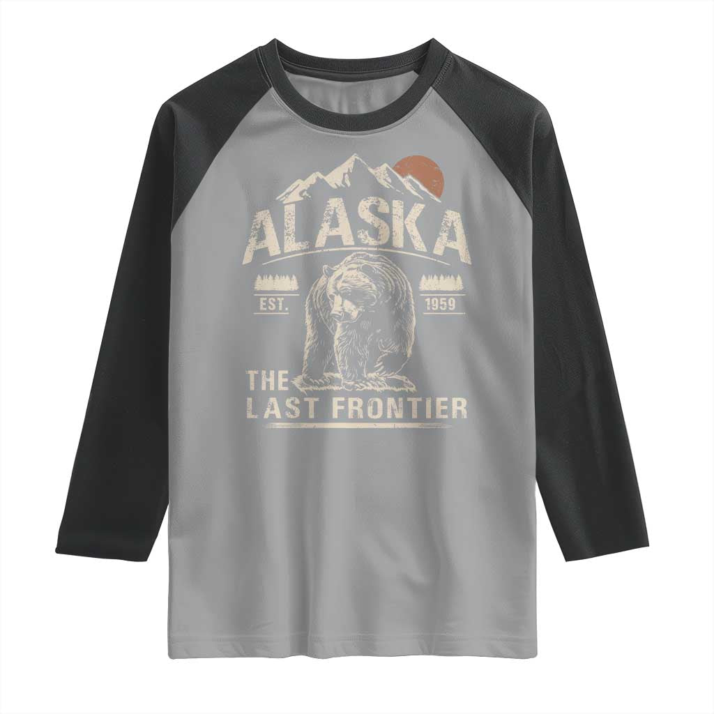 Bear Alaska The Last Frontier Raglan Shirt Vintage Alaska Camping Hiking Mountain TS10 Sport Gray Black Print Your Wear