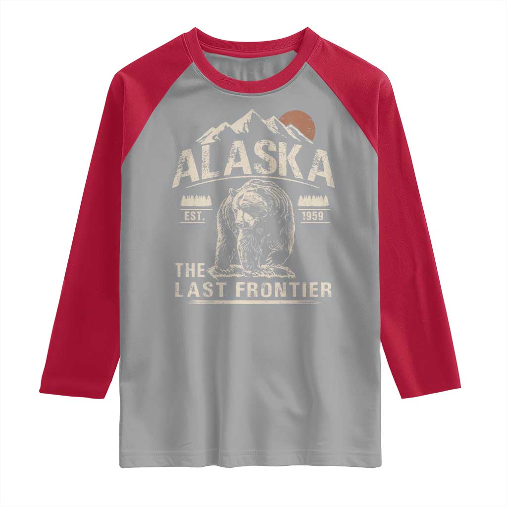 Bear Alaska The Last Frontier Raglan Shirt Vintage Alaska Camping Hiking Mountain TS10 Sport Gray Red Print Your Wear