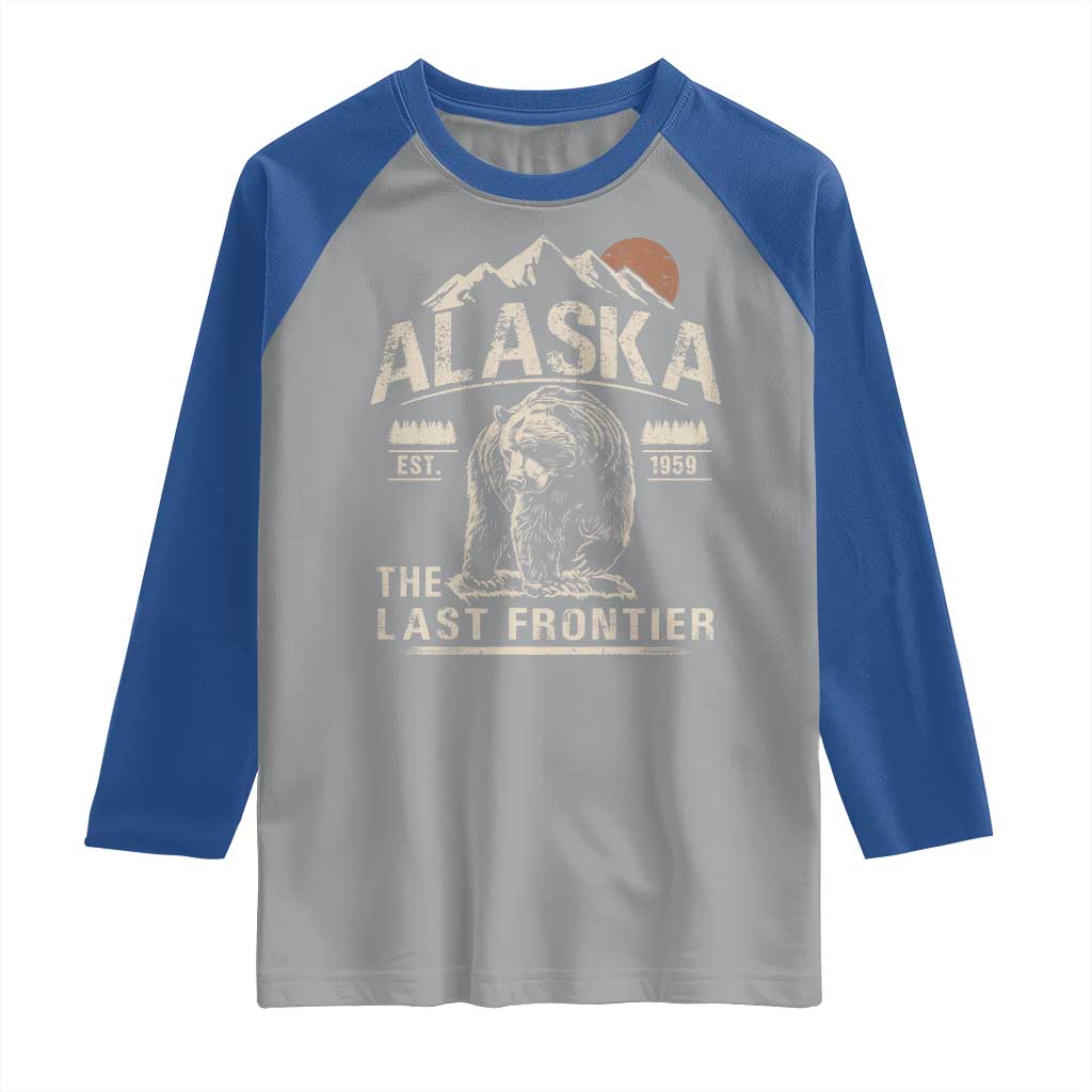 Bear Alaska The Last Frontier Raglan Shirt Vintage Alaska Camping Hiking Mountain TS10 Sport Gray Royal Print Your Wear