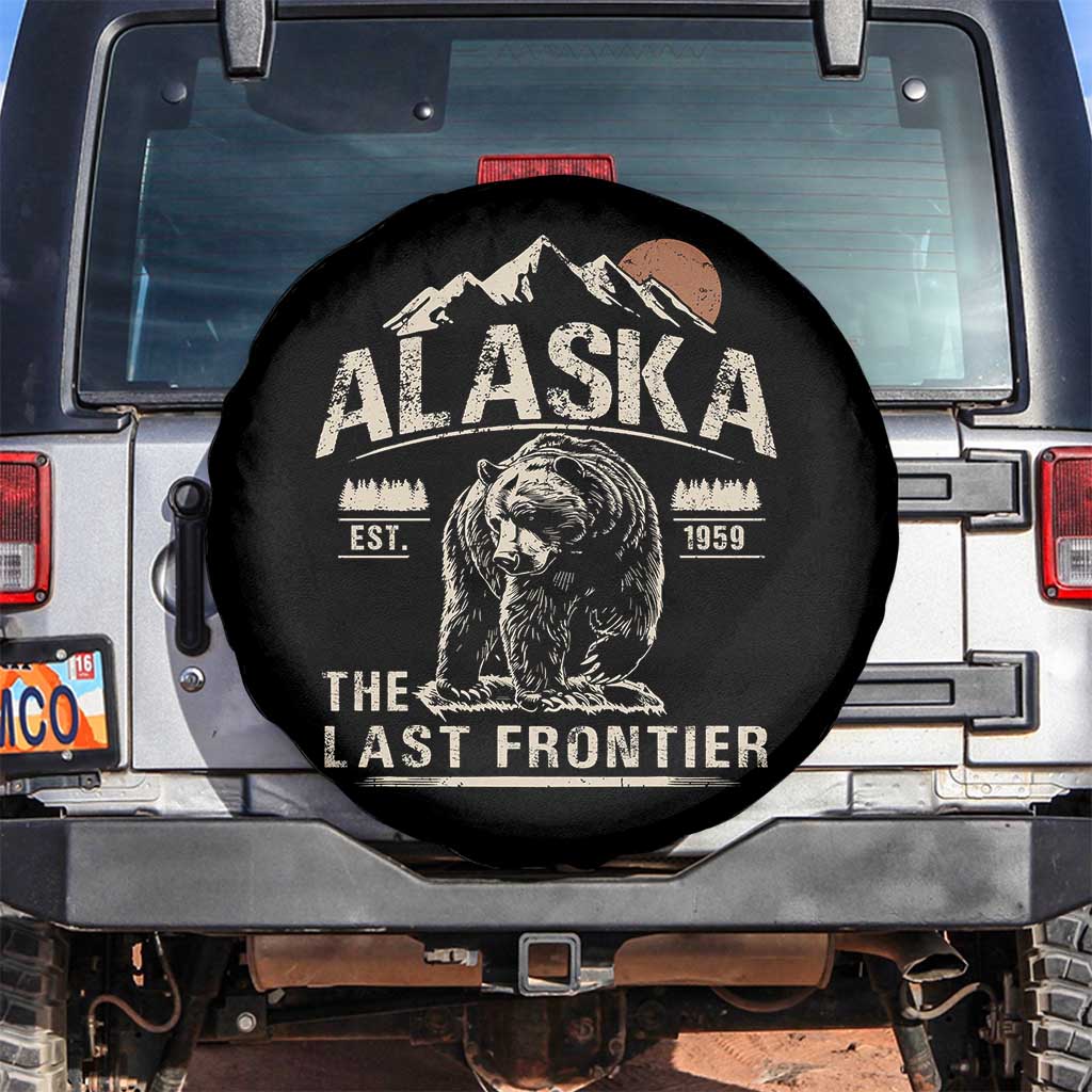Bear Alaska The Last Frontier Spare Tire Cover Vintage Alaska Camping Hiking Mountain TS10 No hole Black Print Your Wear
