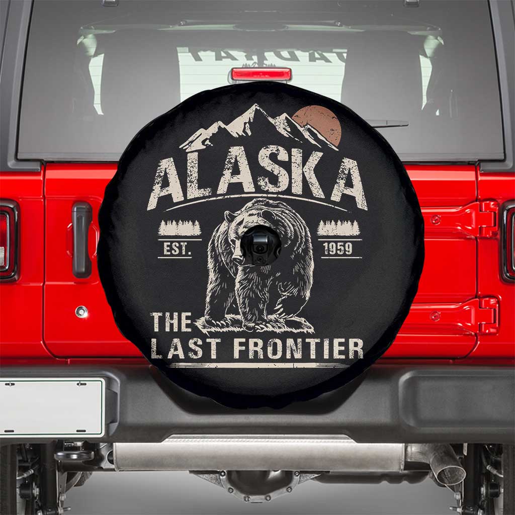 Bear Alaska The Last Frontier Spare Tire Cover Vintage Alaska Camping Hiking Mountain TS10 Black Print Your Wear