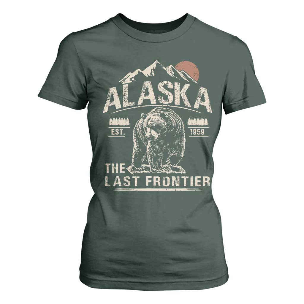 Bear Alaska The Last Frontier T Shirt For Women Vintage Alaska Camping Hiking Mountain TS10 Dark Forest Green Print Your Wear