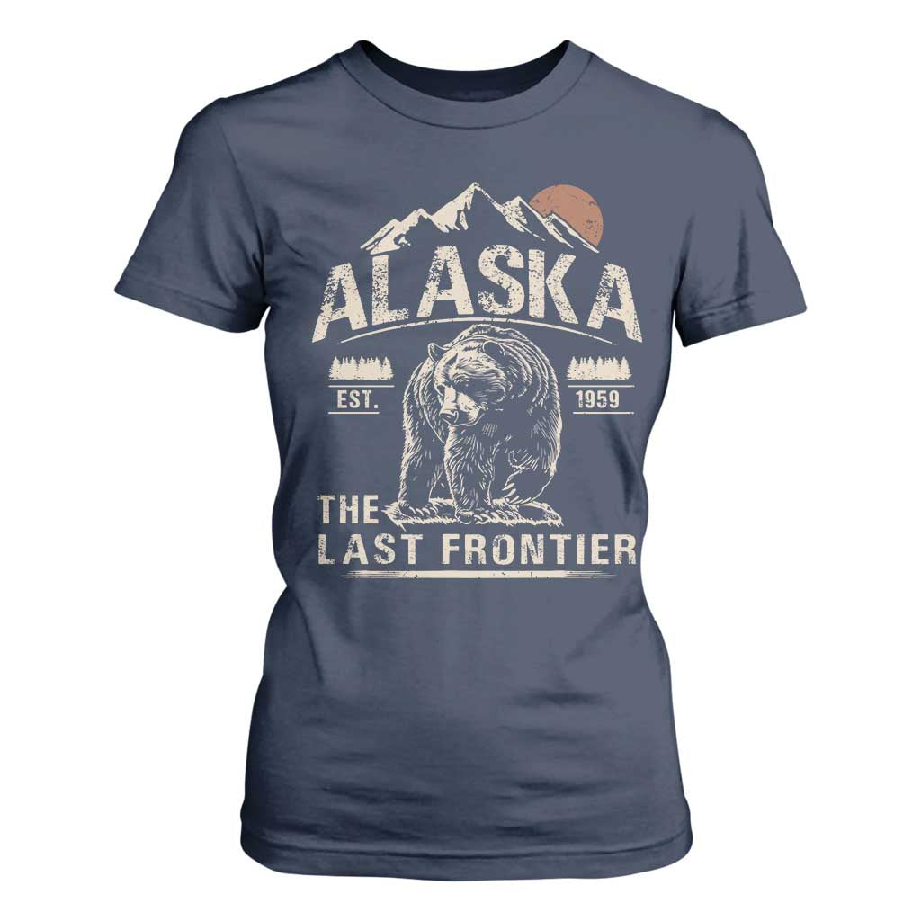 Bear Alaska The Last Frontier T Shirt For Women Vintage Alaska Camping Hiking Mountain TS10 Navy Print Your Wear