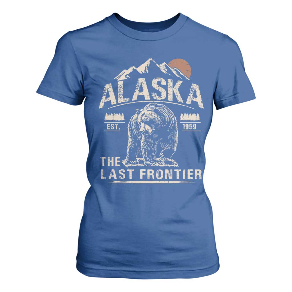 Bear Alaska The Last Frontier T Shirt For Women Vintage Alaska Camping Hiking Mountain TS10 Royal Blue Print Your Wear