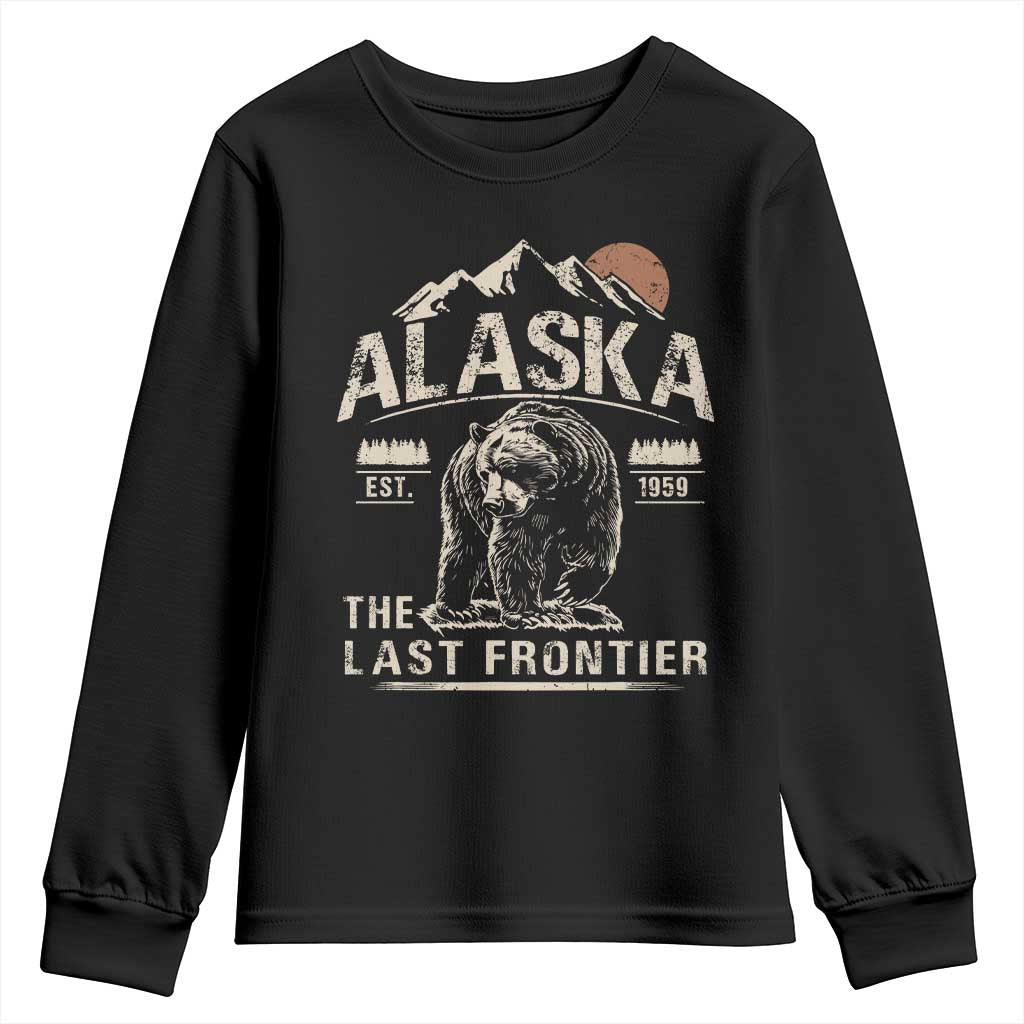 Bear Alaska The Last Frontier Youth Sweatshirt Vintage Alaska Camping Hiking Mountain TS10 Black Print Your Wear