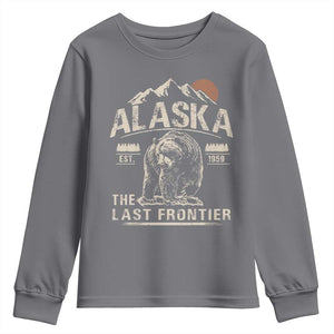 Bear Alaska The Last Frontier Youth Sweatshirt Vintage Alaska Camping Hiking Mountain TS10 Charcoal Print Your Wear