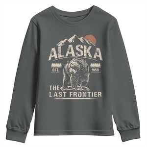 Bear Alaska The Last Frontier Youth Sweatshirt Vintage Alaska Camping Hiking Mountain TS10 Dark Heather Print Your Wear