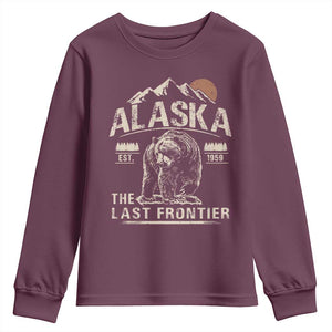 Bear Alaska The Last Frontier Youth Sweatshirt Vintage Alaska Camping Hiking Mountain TS10 Maroon Print Your Wear