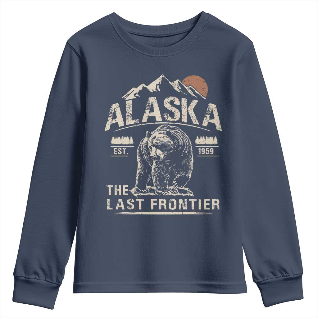 Bear Alaska The Last Frontier Youth Sweatshirt Vintage Alaska Camping Hiking Mountain TS10 Navy Print Your Wear