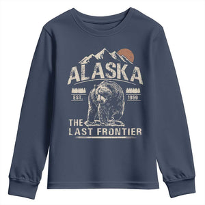 Bear Alaska The Last Frontier Youth Sweatshirt Vintage Alaska Camping Hiking Mountain TS10 Navy Print Your Wear