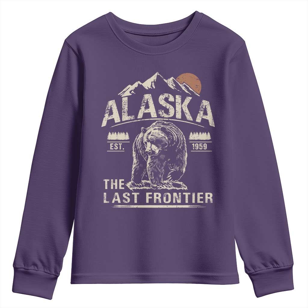 Bear Alaska The Last Frontier Youth Sweatshirt Vintage Alaska Camping Hiking Mountain TS10 Purple Print Your Wear