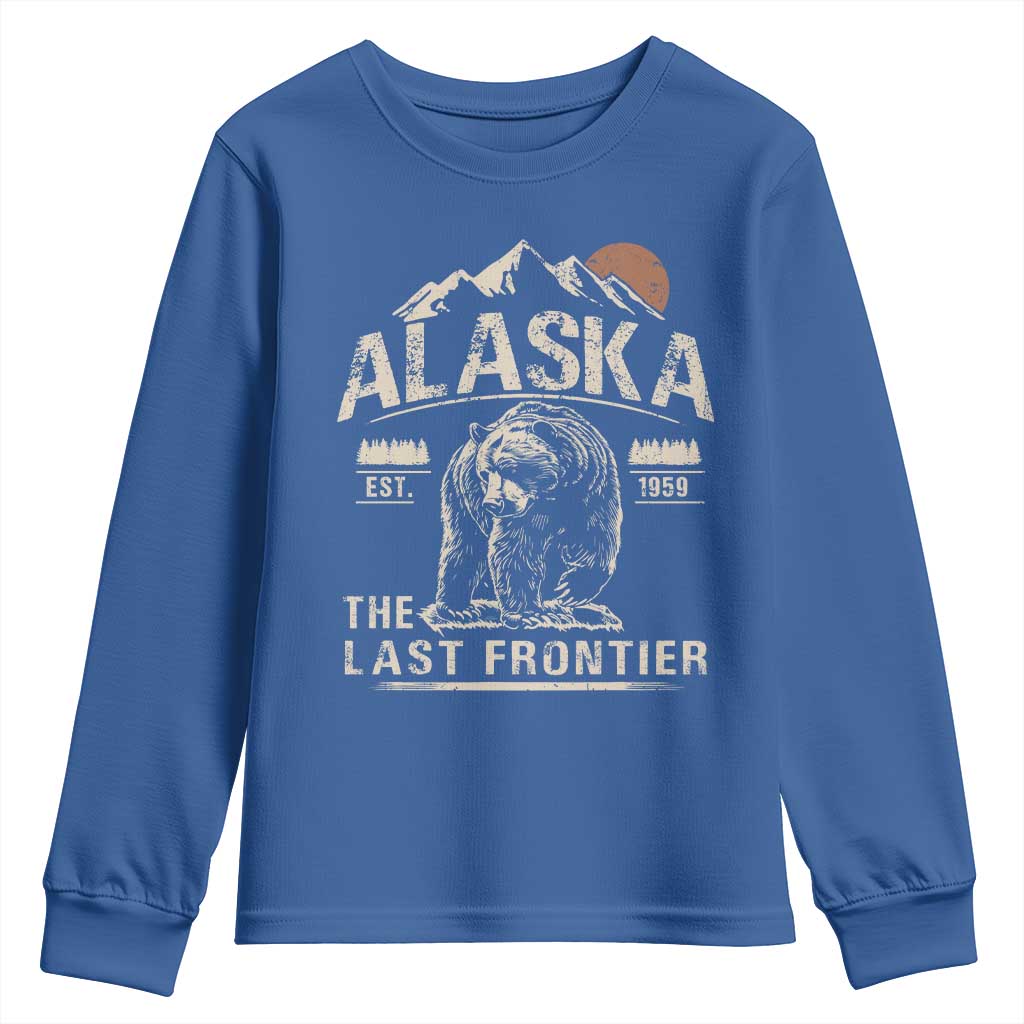 Bear Alaska The Last Frontier Youth Sweatshirt Vintage Alaska Camping Hiking Mountain TS10 Royal Blue Print Your Wear