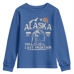 Bear Alaska The Last Frontier Youth Sweatshirt Vintage Alaska Camping Hiking Mountain TS10 Royal Blue Print Your Wear